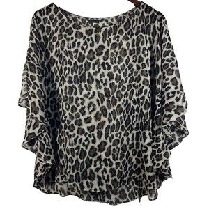 INC Women\s Leopard Animal Print Batwing Sheer Lightweight Top Size 8